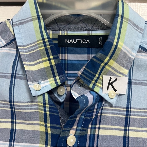 Nautica Casual Button Down Shirt Short Sleeves Size M Blue/Green - Picture 8 of 9